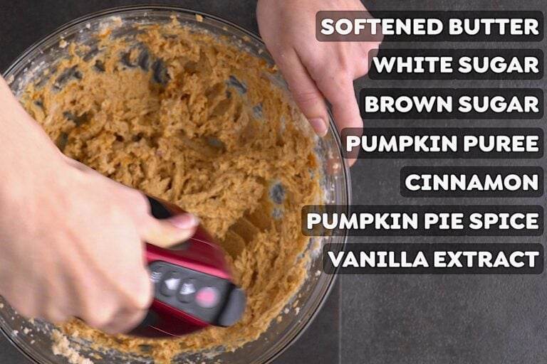 Beat in pumpkin puree, cinnamon, pumpkin pie spice, & vanilla until integrated.