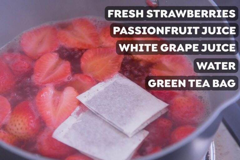 Once boiling, add green tea and turn down heat to simmer for 5 minutes. (Remove tea bag after 2 minutes.)