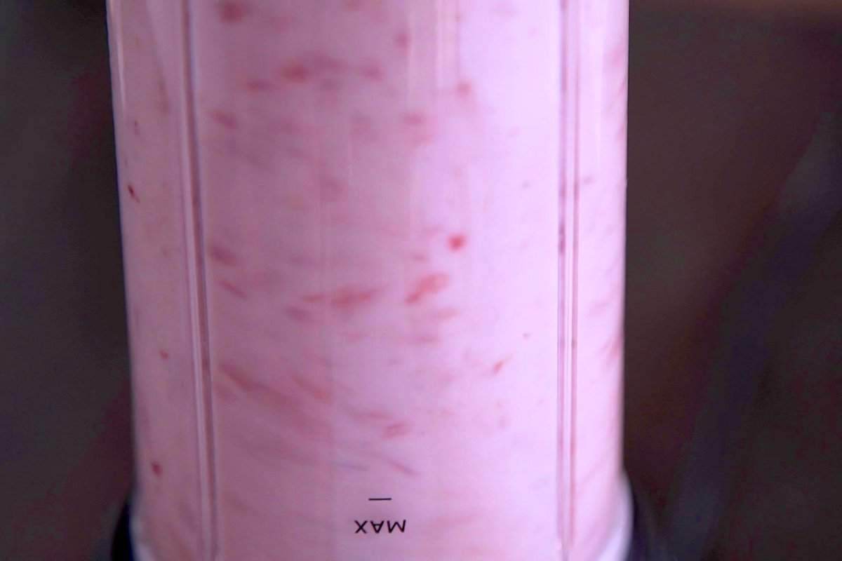 Blend macerated strawberries and milk of choice until smooth, then strain through a fine mesh strainer.