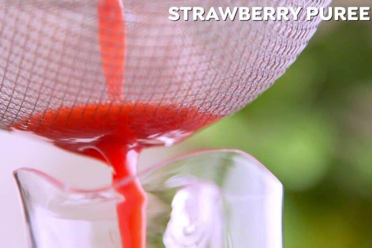 Strain strawberry puree through a fine mesh sieve to separate pulp.