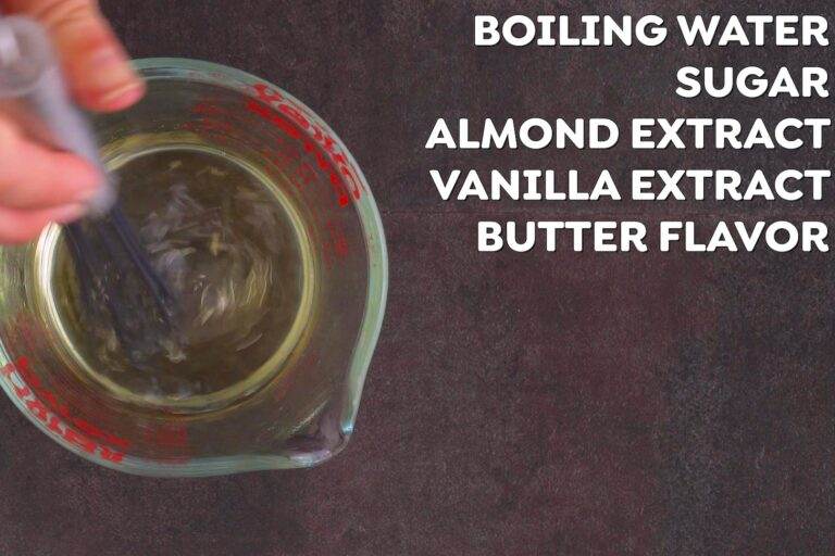 To make sugar cookie "syrup," add boiling water to a glass and whisk in sugar, almond extract, vanilla extract, and butter flavoring until dissolved.