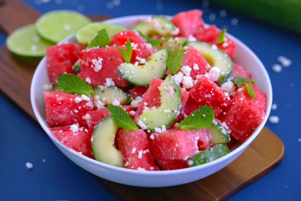 Summer meals made easy, healthy watermelon cucumber salad, watermelon cucumber feta salad, summer salad recipes, The Domestic Geek cookbook, Meals Made Easy, Sara Lynn recipes, healthy summer meals, summer recipe ideas, easy healthy meals, simple meals