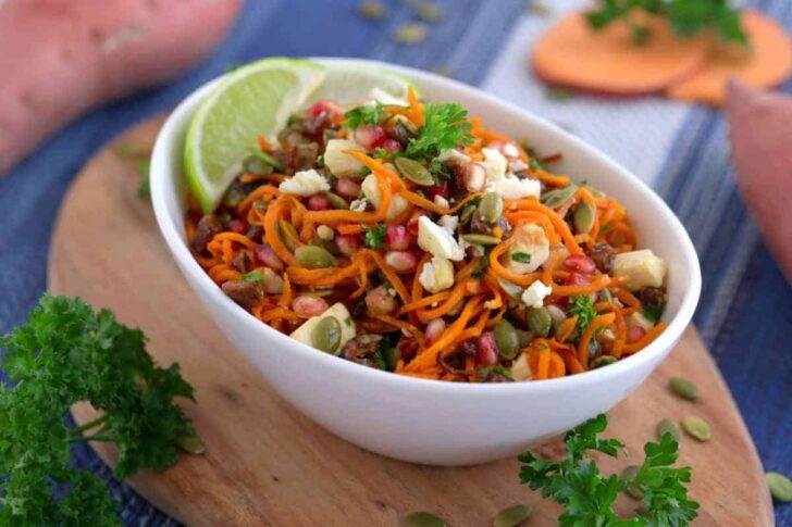 Cold Sweet Potato Noodle Salad recipe, spiralized salad, healthy thanksgiving side dishes, roasted sweet potato salad