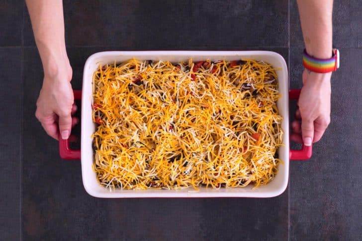 Transfer to a casserole, top with cheese, and bake for 25 minutes.