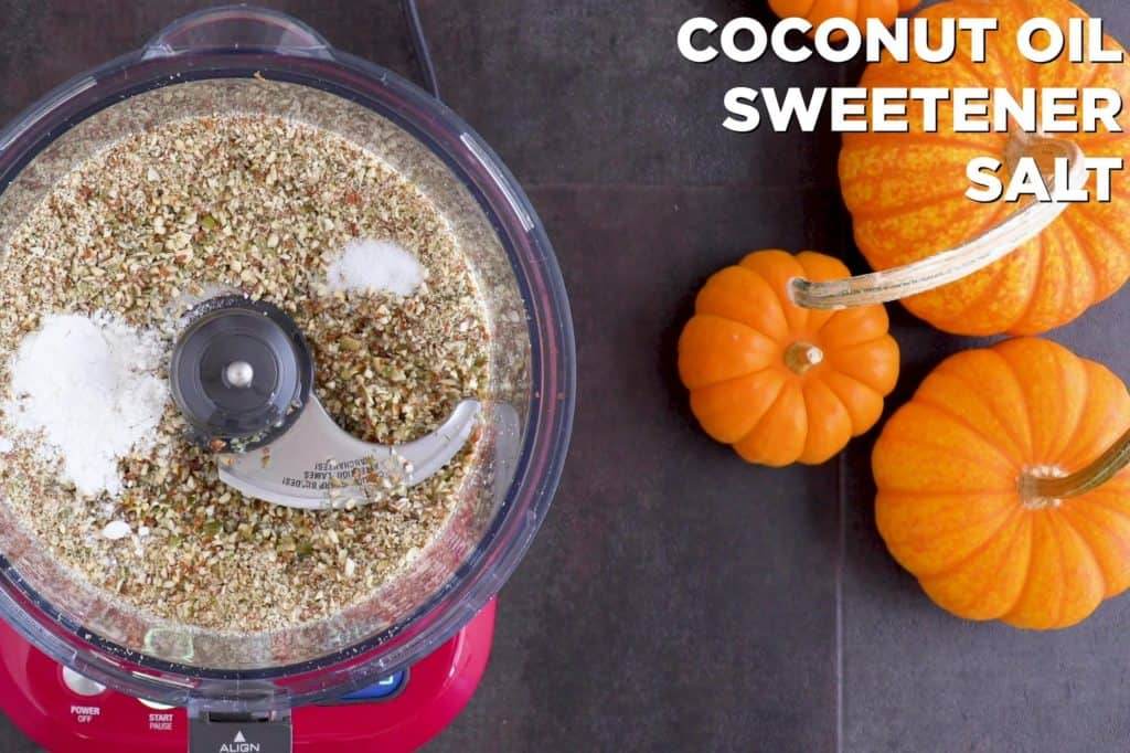 Add remaining keto pumpkin cheesecake pie crust ingredients to food processor and pulse to combine.