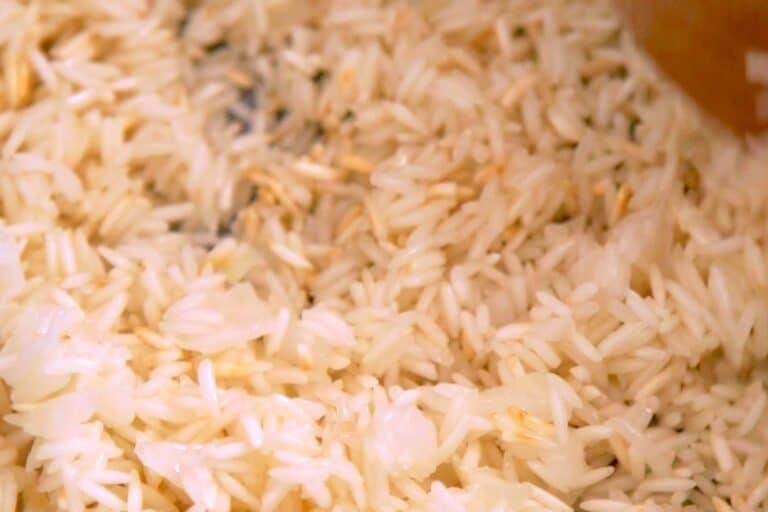 Saute for 4-5 minutes, until rice is browned & fragrant.