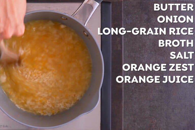 Once rice is toasted, add broth along with desired seasonings and flavorings.
